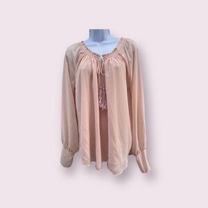 Marchesa Rose Peach Flowy Peasant Blouse Women Size M
